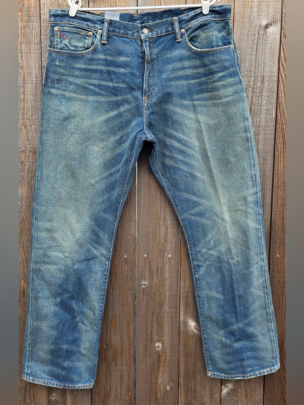 Mens Blue Washed Straight-Leg Jeans
